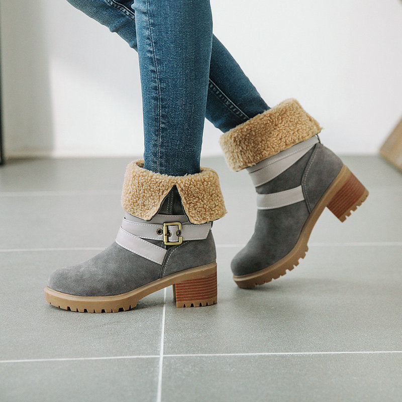 Artificial Suede Chunky Heel Boots