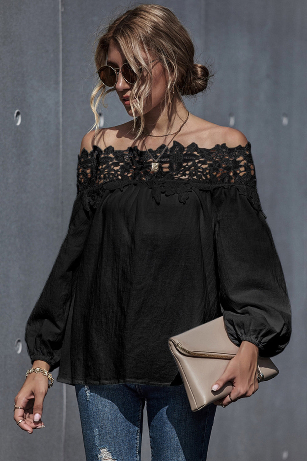 Lace Patchwork Off-Shoulder Blouse