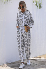 Chinese Style Printed Hooded Sweatshirt Suit