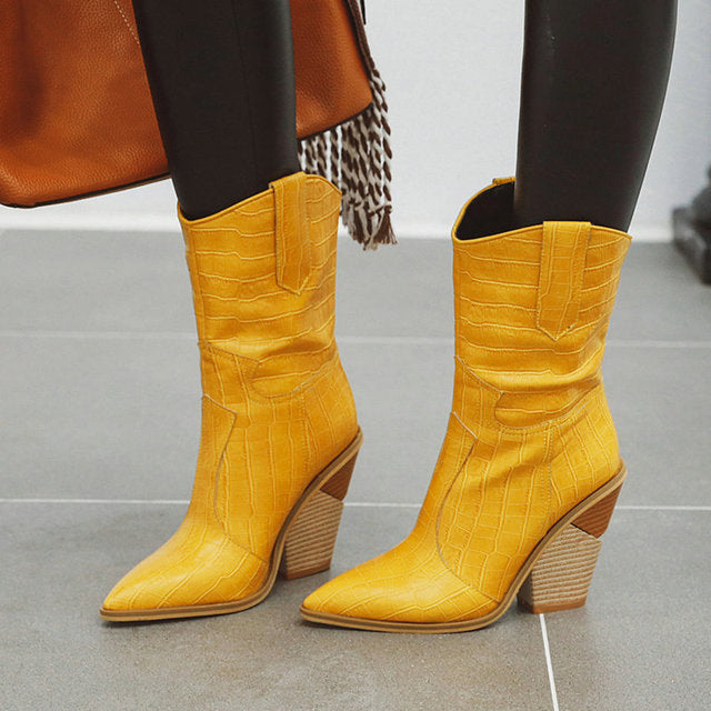 Pu Leather Wedge Ankle Cowboy Boots