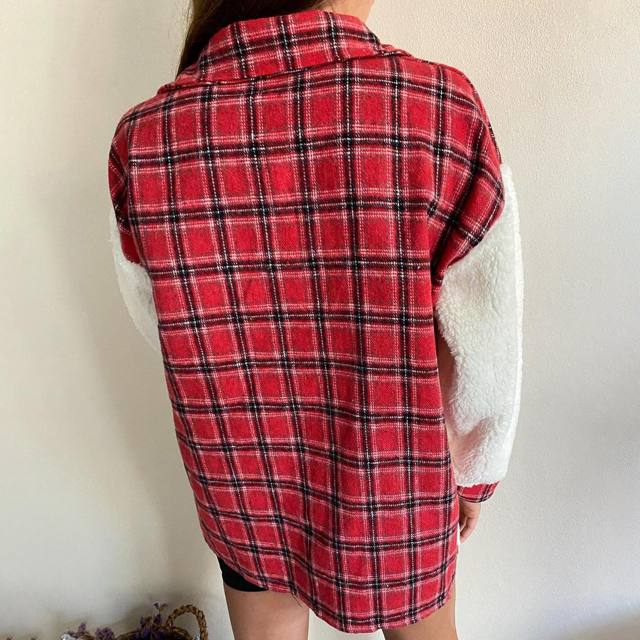 Plaid Print Plush Patchwork Contrast Jacket