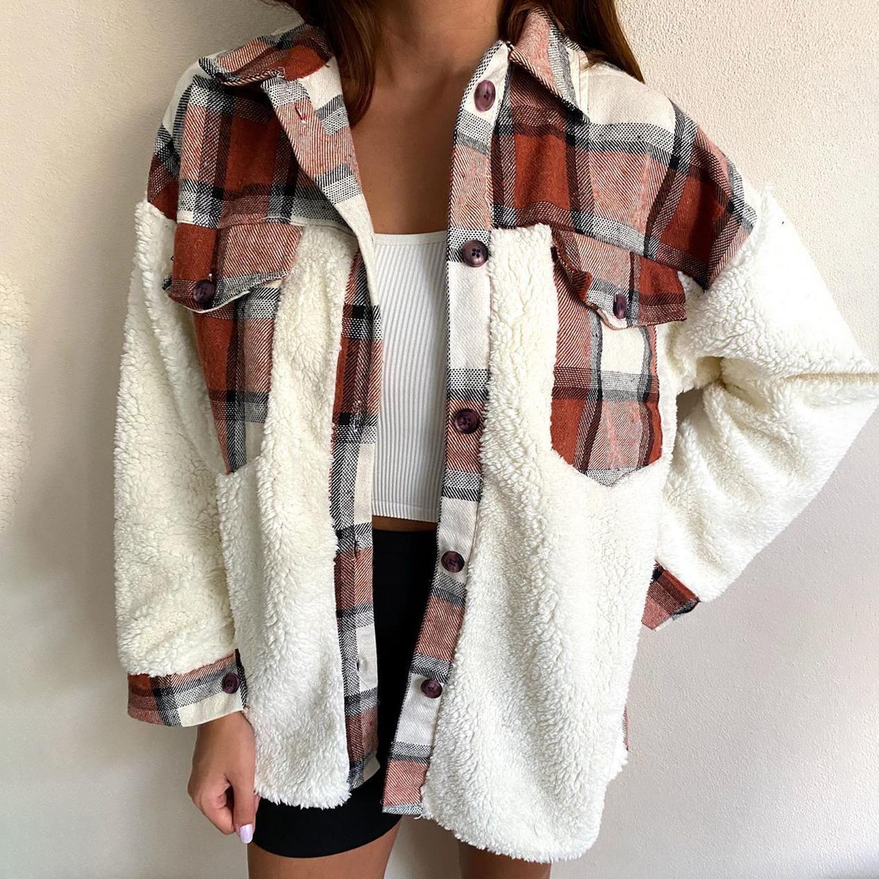 Plaid Print Plush Patchwork Contrast Jacket