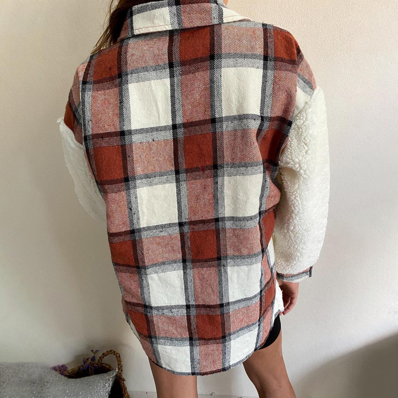 Plaid Print Plush Patchwork Contrast Jacket