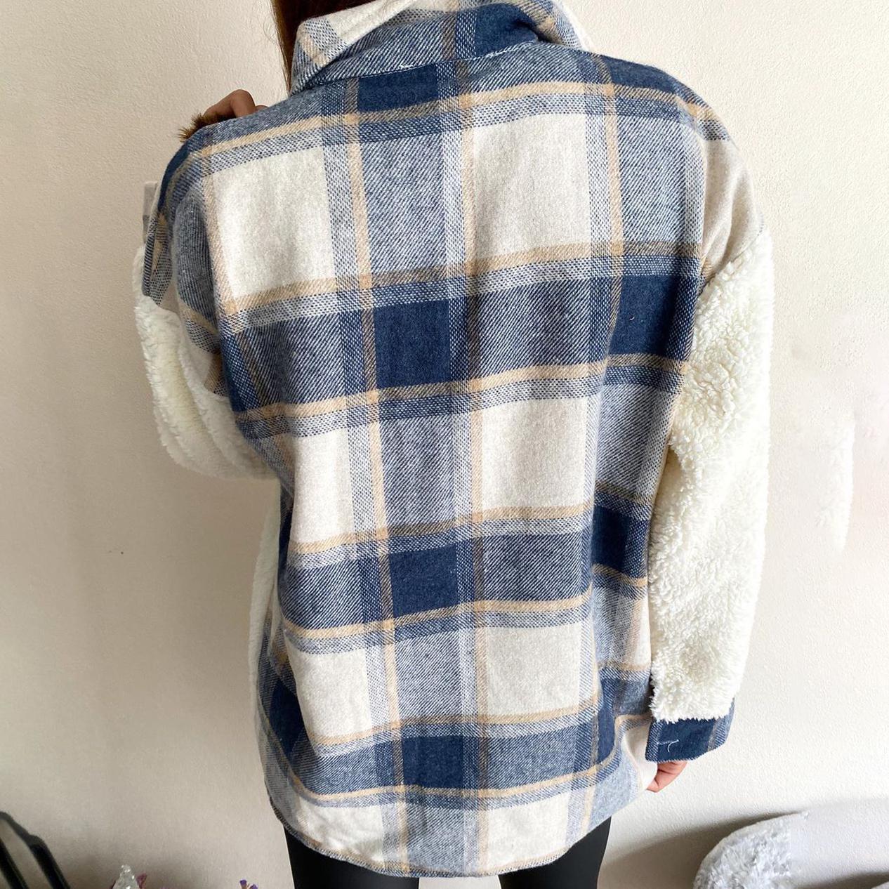 Plaid Print Plush Patchwork Contrast Jacket