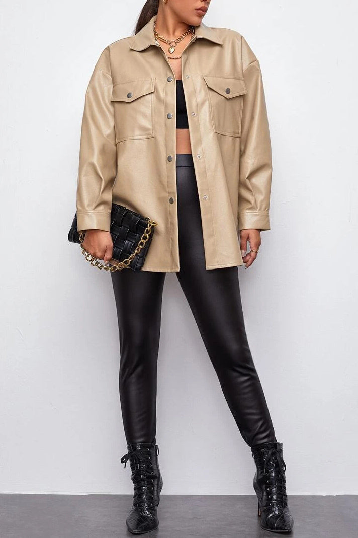 Big Plans Khaki Faux Leather Shacket