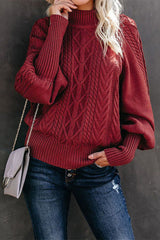 Mid-high Neck Cable Knit Pullover Sweater