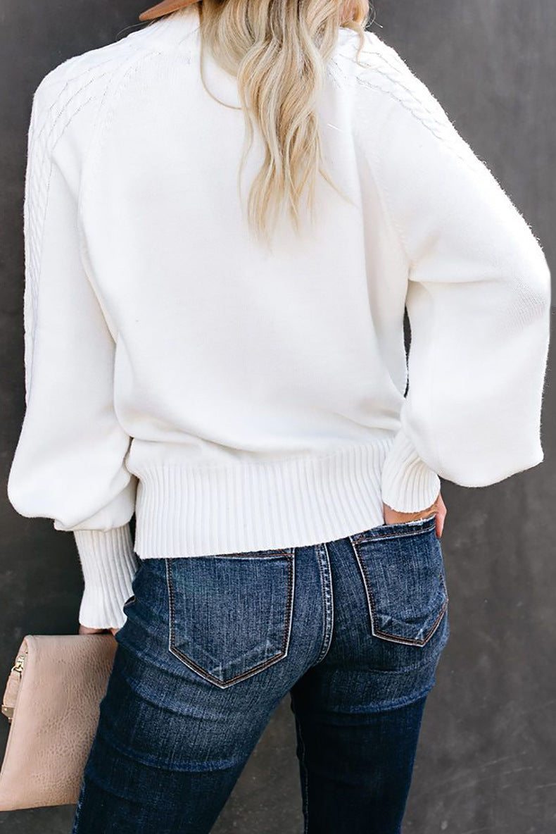 Mid-high Neck Cable Knit Pullover Sweater