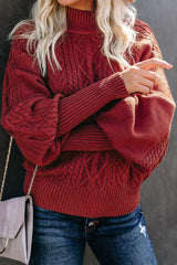 Mid-high Neck Cable Knit Pullover Sweater