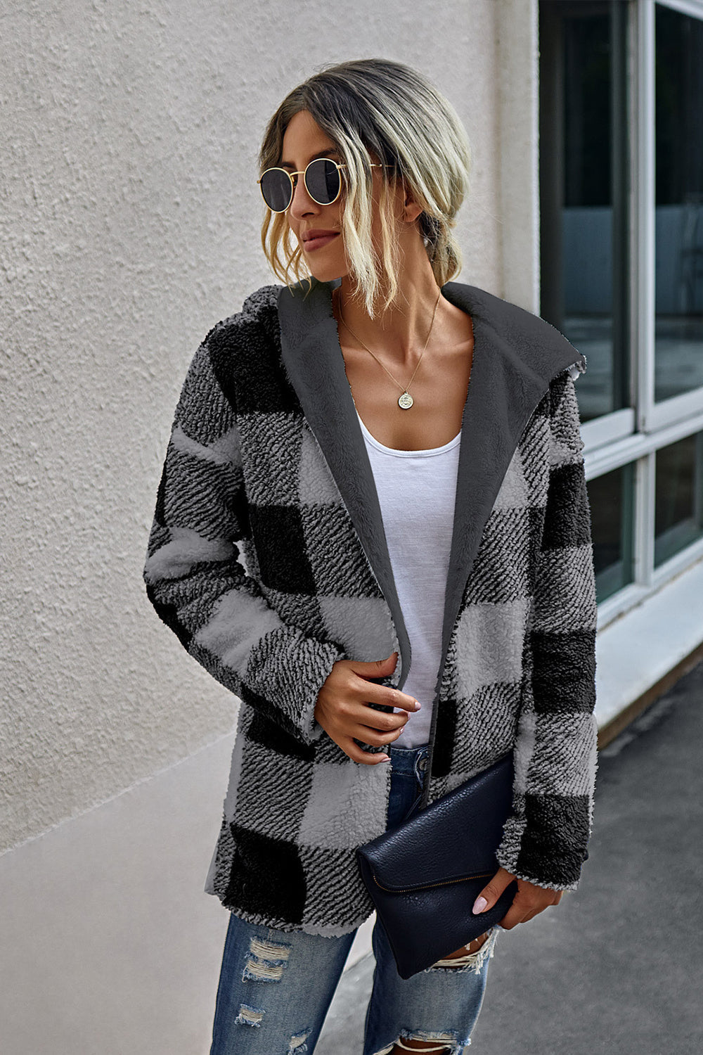 Both Sides Wearable Plaid Plush Coat