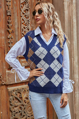 V-neck Plaid Knit Sweater Vest