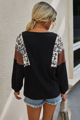 Patchwork Leopard Print Contrast T-shirt