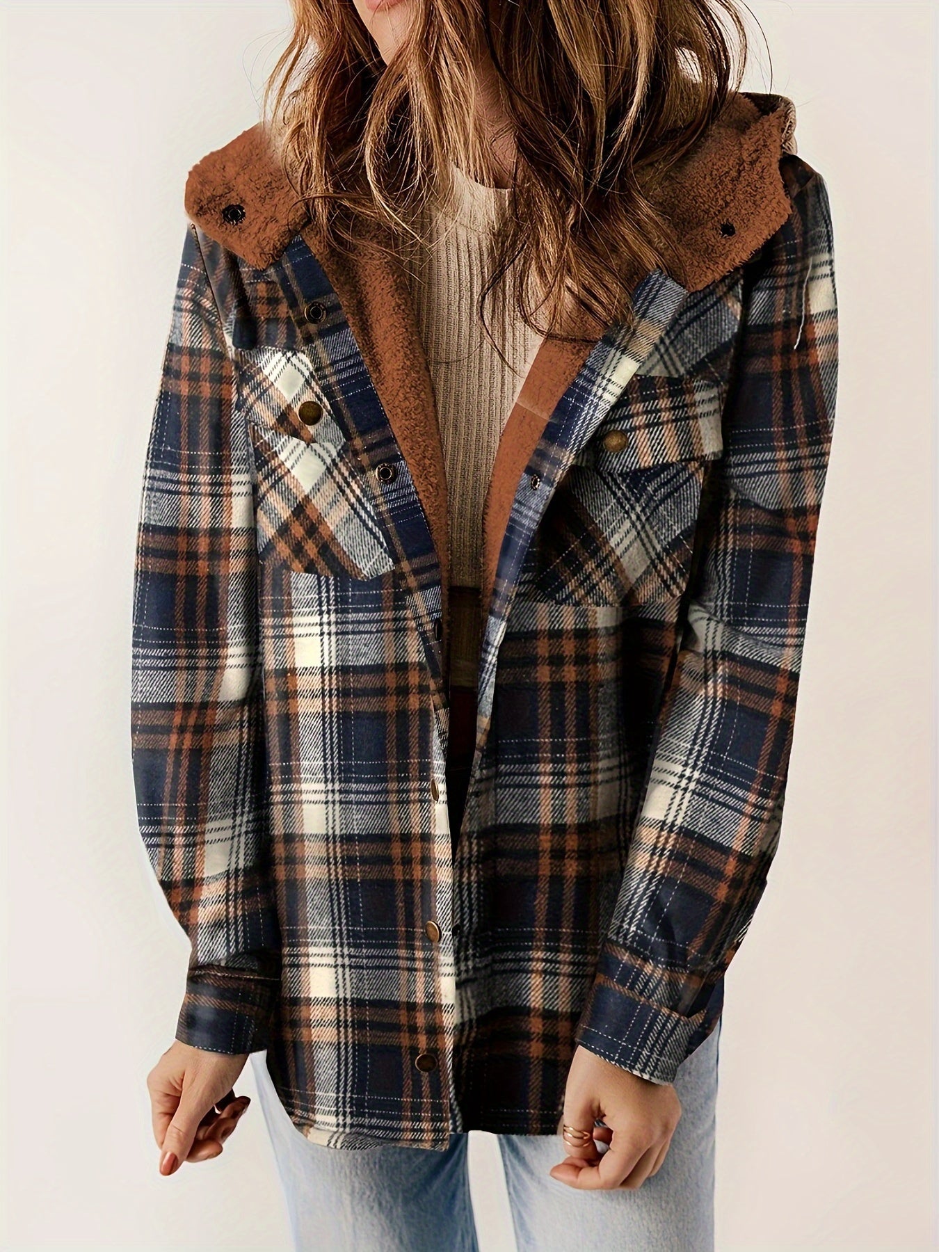 Plaid Pattern Velvet Lining Hooded Jacket