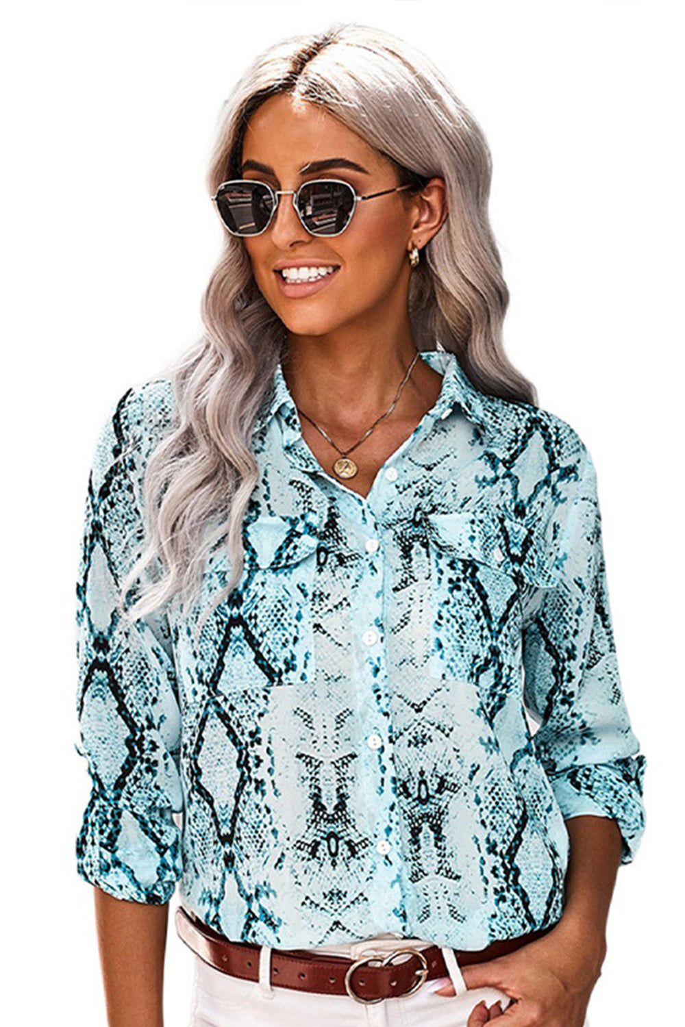 Leopard Print Nine-sleeve V-neck Blouse