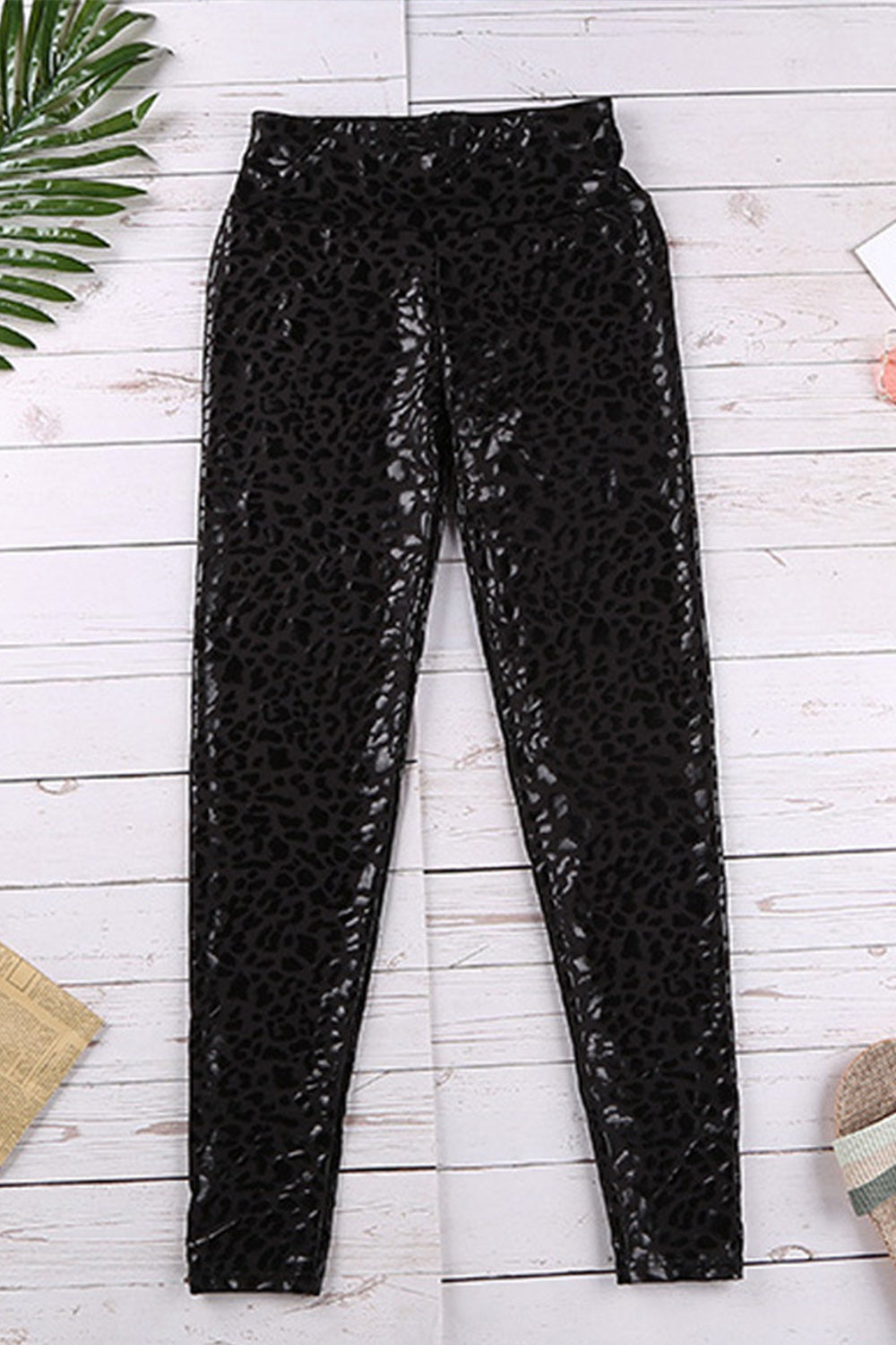 Animal Print Slim Leather Pants