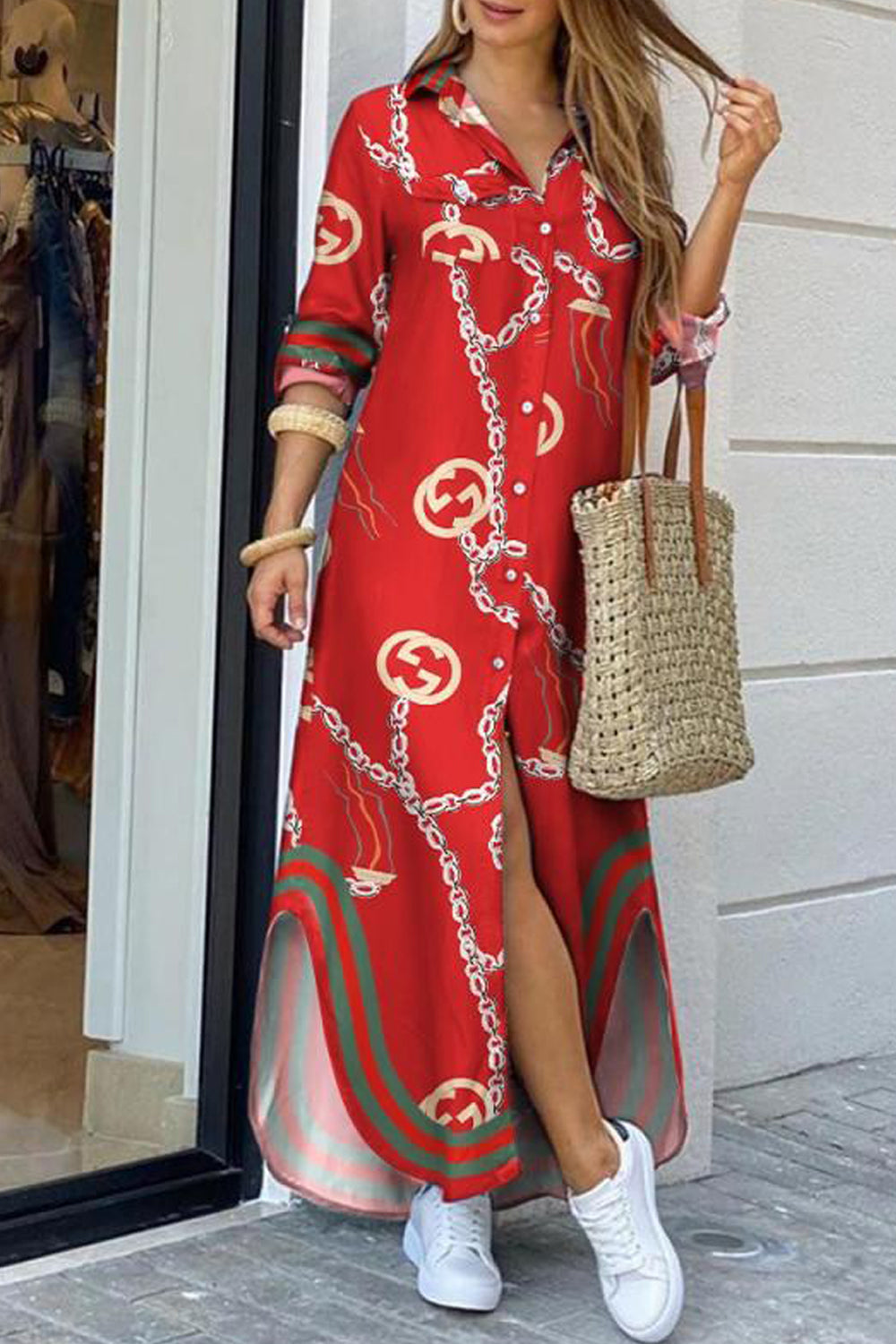 Printed Loose Long Shirt Dress