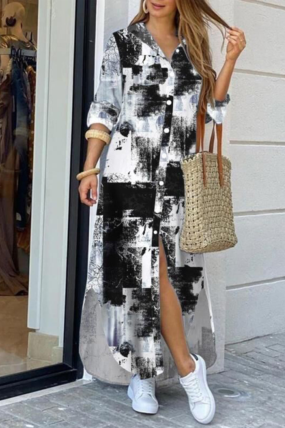 Printed Loose Long Shirt Dress