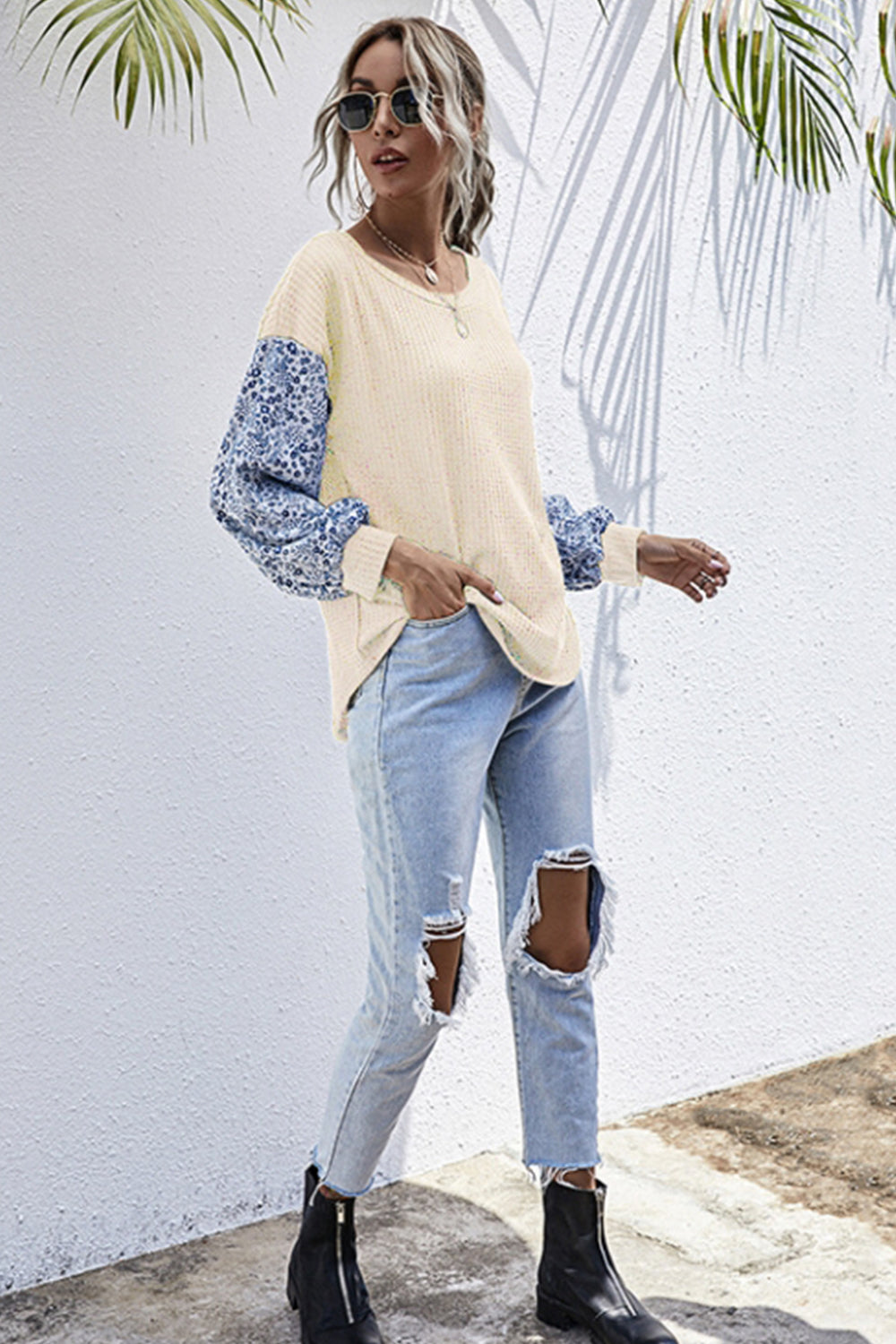 Patchwork Loose Long Sleeve Sweater