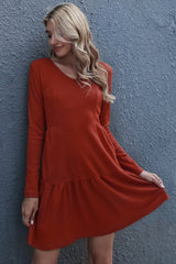 Loose V-neck Long Sleeve Dress