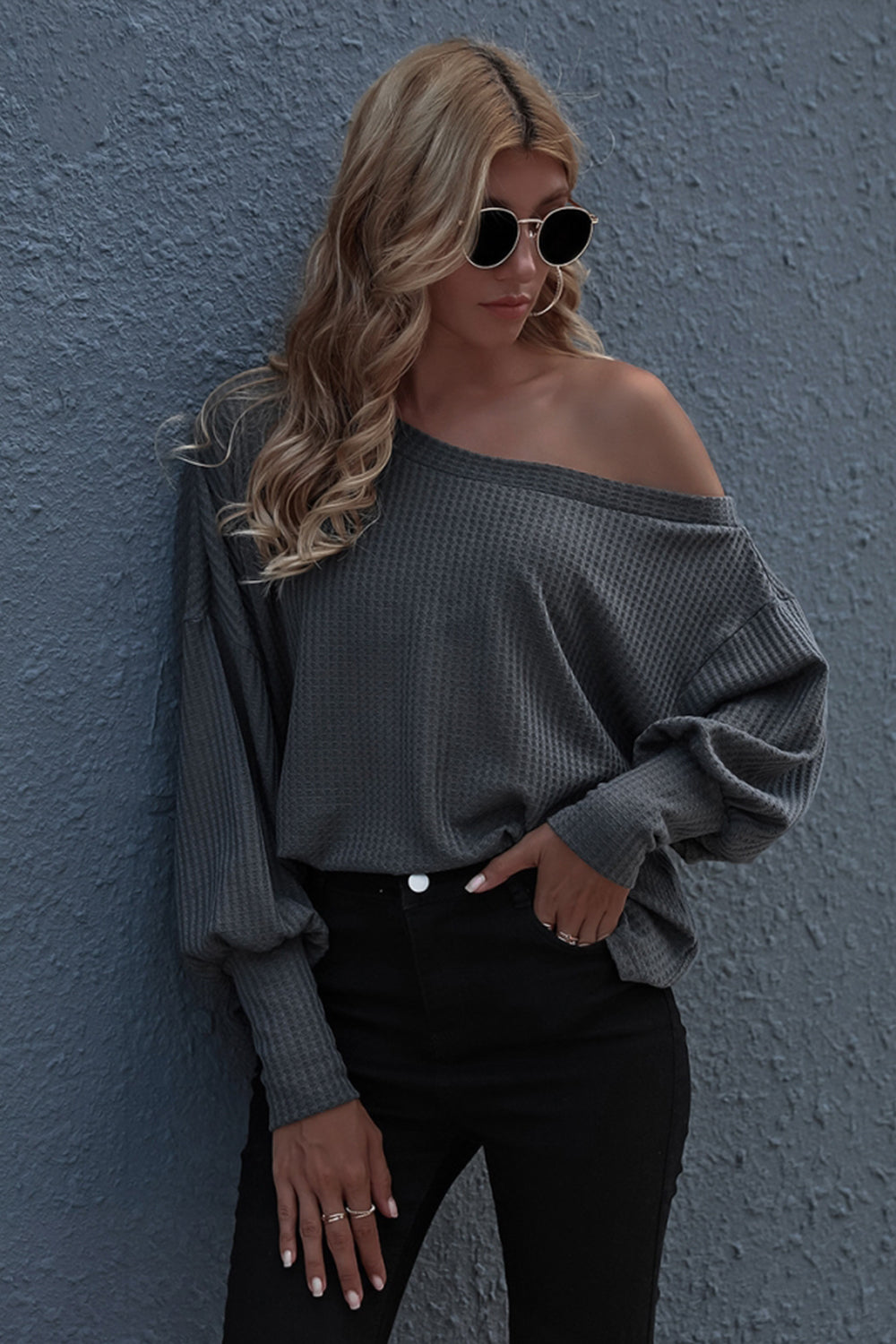 One-shoulder Loose Solid Color Sweater