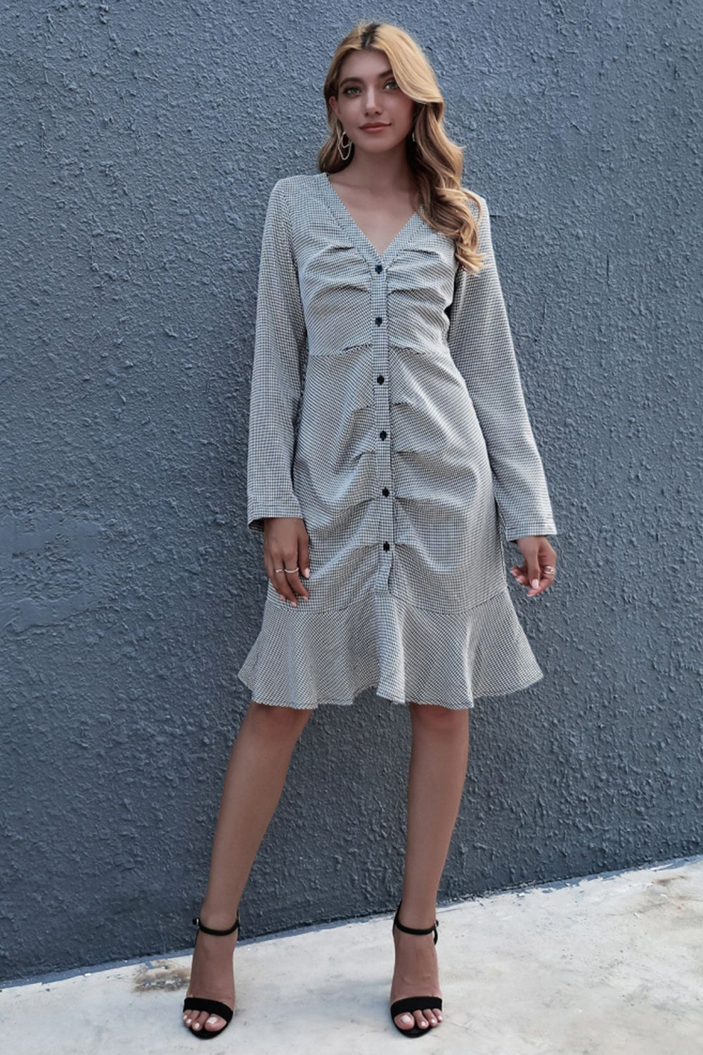 Check High Waist Cardigan Dress