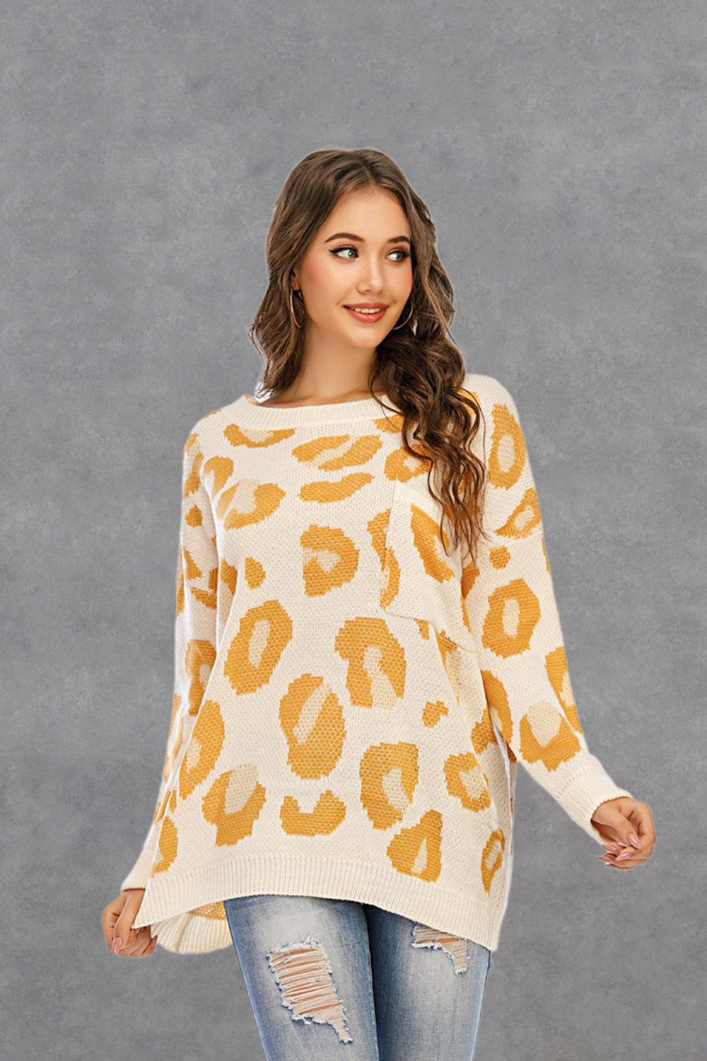 Round Collar Leopard  Knitted Sweater