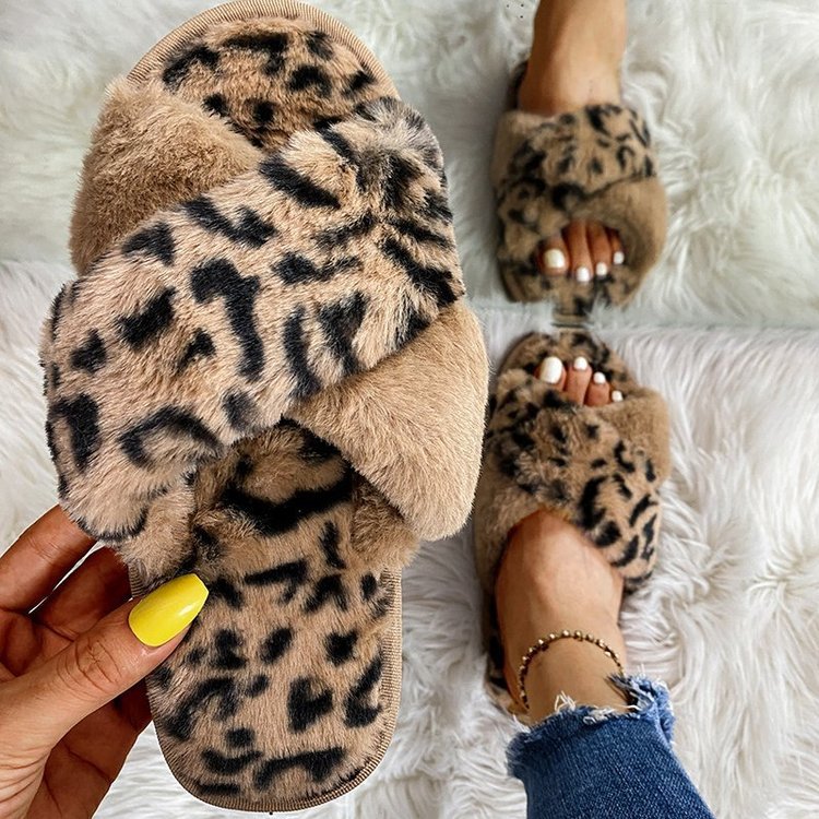 Faux Fur Leopard Furry Slippers