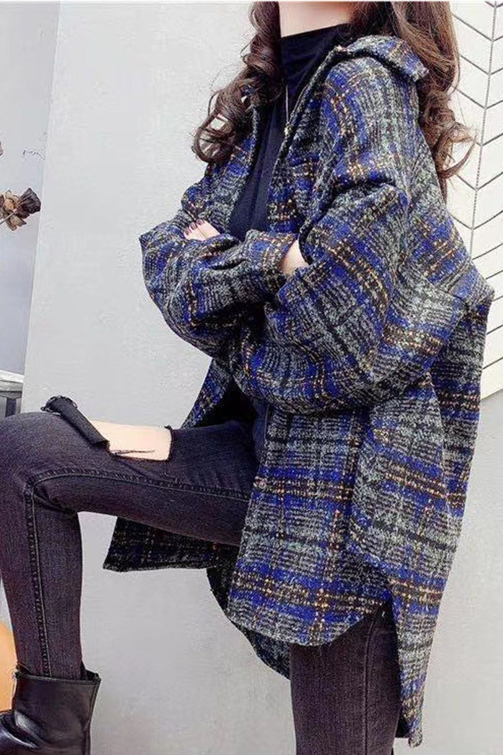 Vintage Hong Kong Style Plaid Fleece Coat