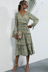 Slim French V-neck Print Dress