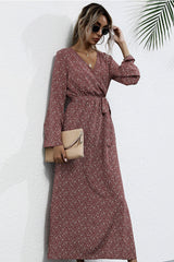 Printed Slim Slit Long Sleeve Dress