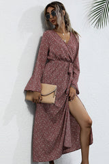 Printed Slim Slit Long Sleeve Dress