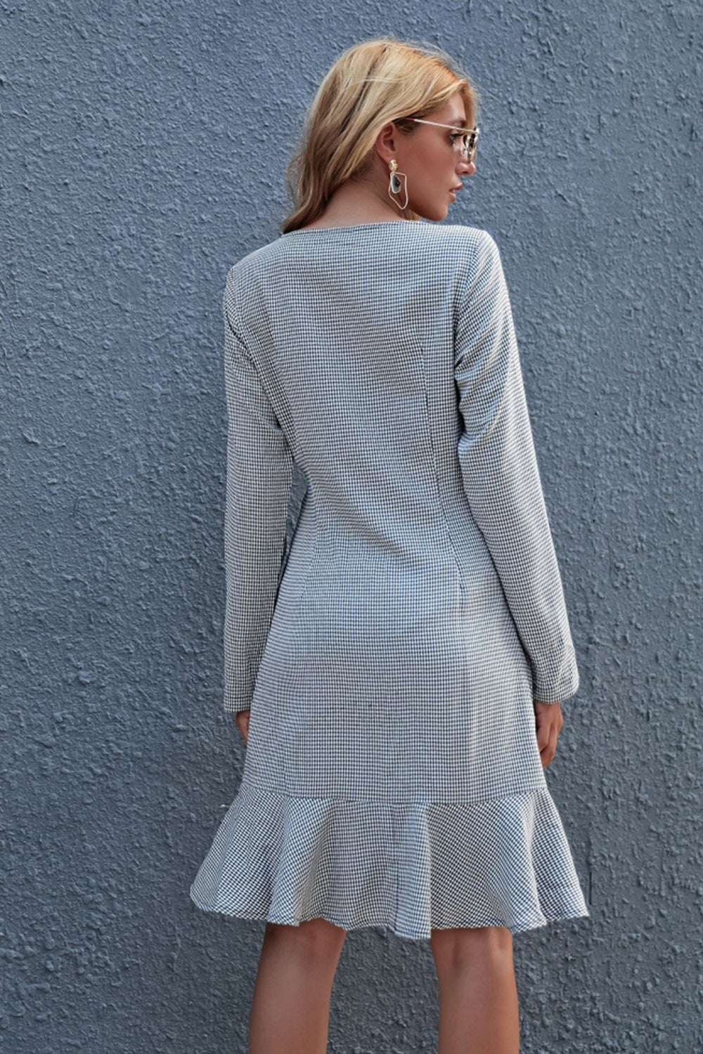 Check High Waist Cardigan Dress