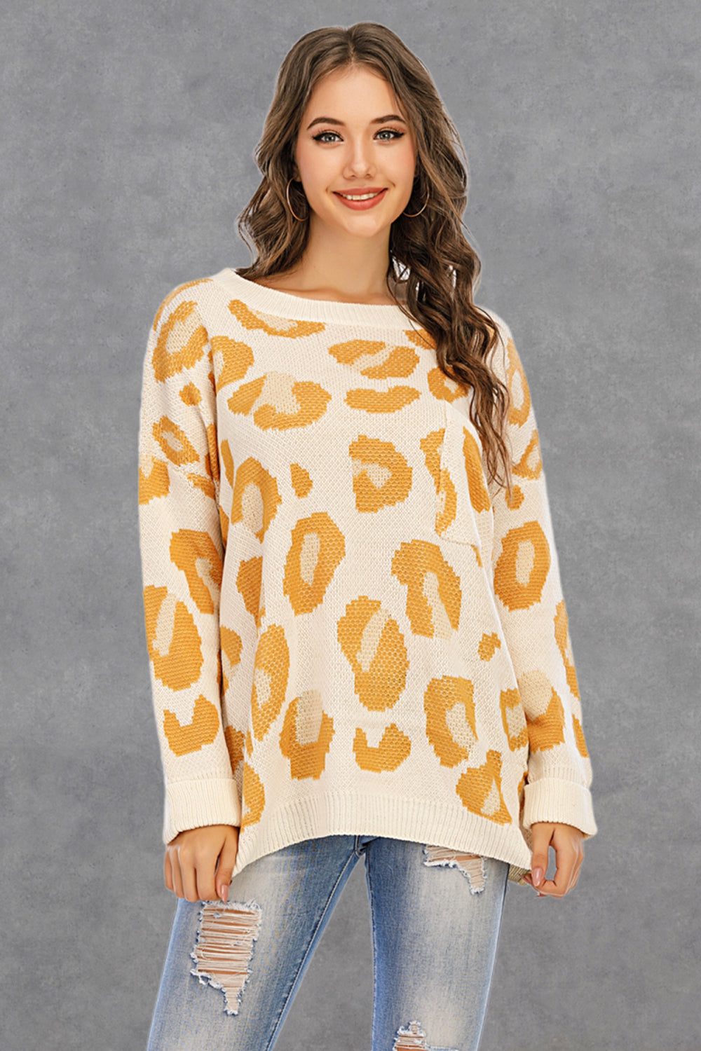 Round Collar Leopard  Knitted Sweater