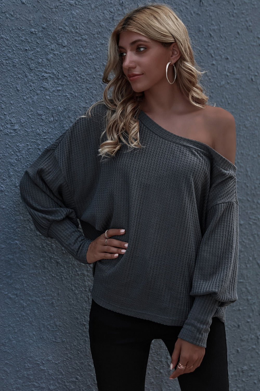 One-shoulder Loose Solid Color Sweater
