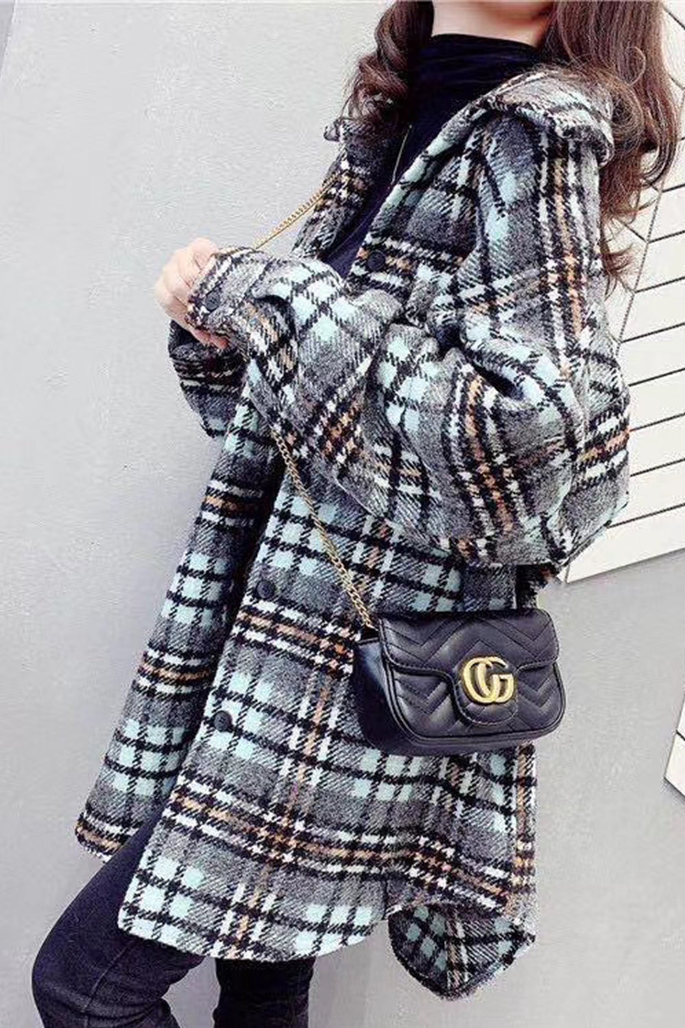 Vintage Hong Kong Style Plaid Fleece Coat