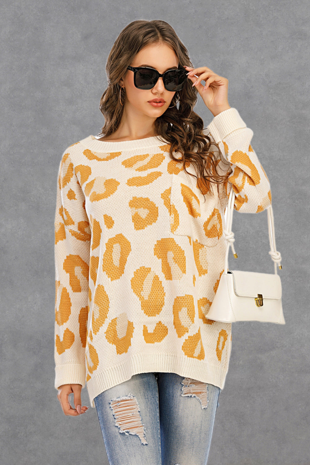 Round Collar Leopard  Knitted Sweater