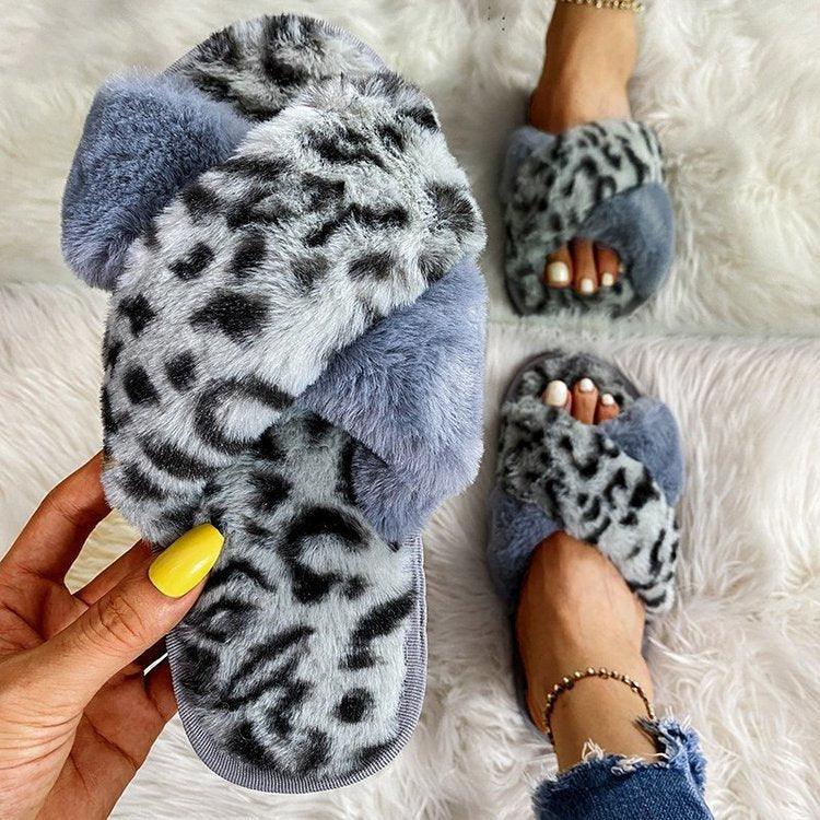 Faux Fur Leopard Furry Slippers