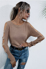 Round Neck Hollow Long-sleeved Sweater