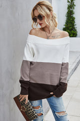 Off The Shoulder Color Block Sweater