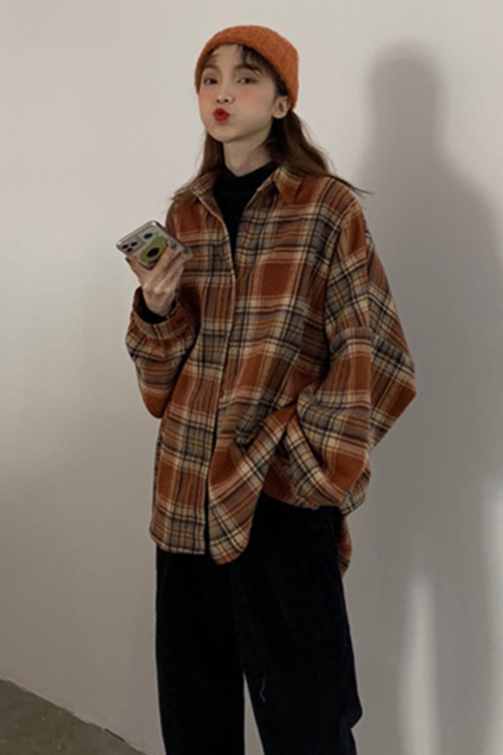 Flannel Tweed Plaid Shirt Coat