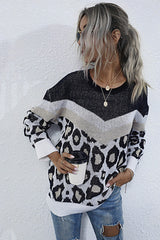 Leopard Print Stitching Long-sleeved Sweater