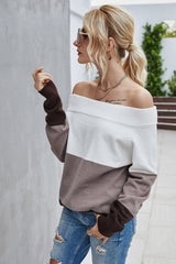 Off The Shoulder Color Block Sweater