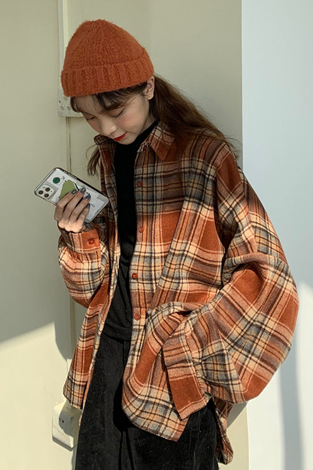 Flannel Tweed Plaid Shirt Coat