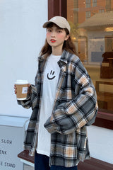 Flannel Tweed Plaid Shirt Coat