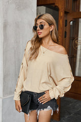 Off Shoulder Button Solid T-shirt