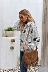 Letter Printed Long-Sleeved Button Shirt