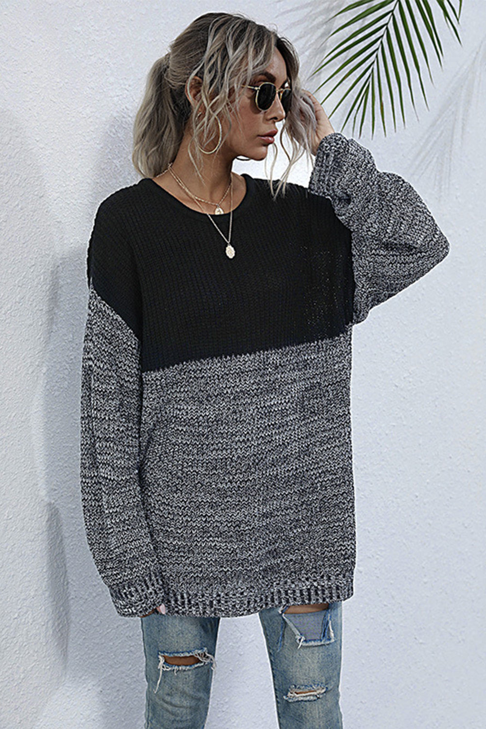 Round Neck Loose Stitching Sweater