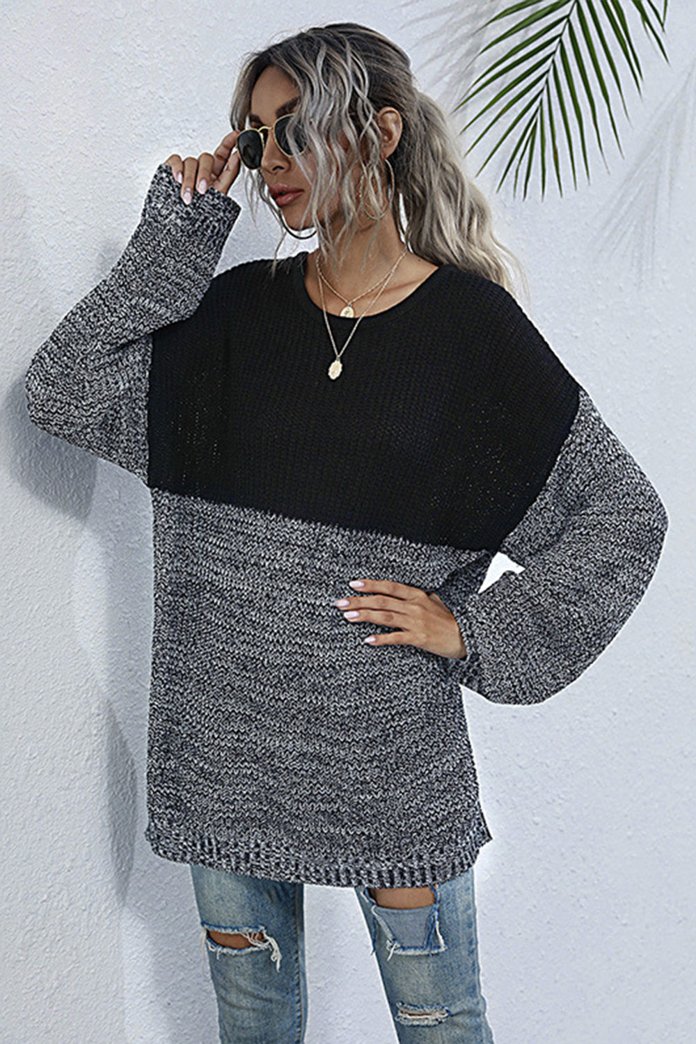 Round Neck Loose Stitching Sweater