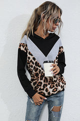 Leopard Print Contrast Stitching Long-sleeved Top