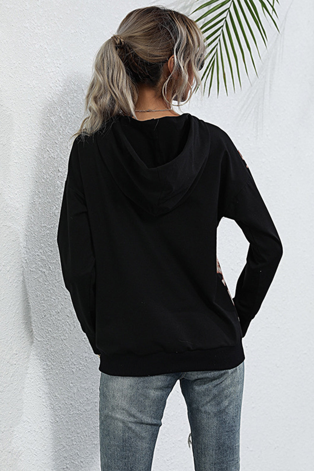 Leopard Print Contrast Stitching Long-sleeved Top