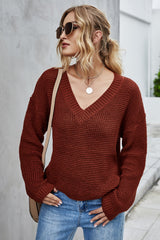 V-Neck Knitted Pure Color Base Shirt